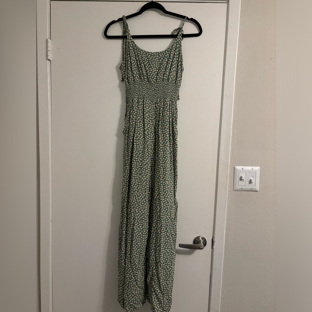 American Eagle Green Floral Wide Leg Jumpsuit